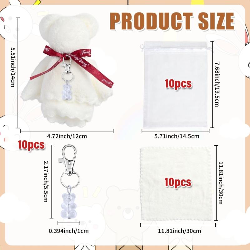 Baby Shower Favors for Kids Plush Bear Keychains with Organza Bags Towels Thank You Tages for Baby Shower Party Supplies
