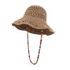 Straw Hand-Woven Wide Brim Straw Fabric Hat High-Density Fisherman Hat with Adjustable