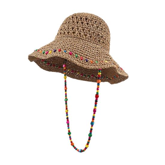Straw Hand-Woven Wide Brim Straw Fabric Hat High-Density Fisherman Hat with Adjustable