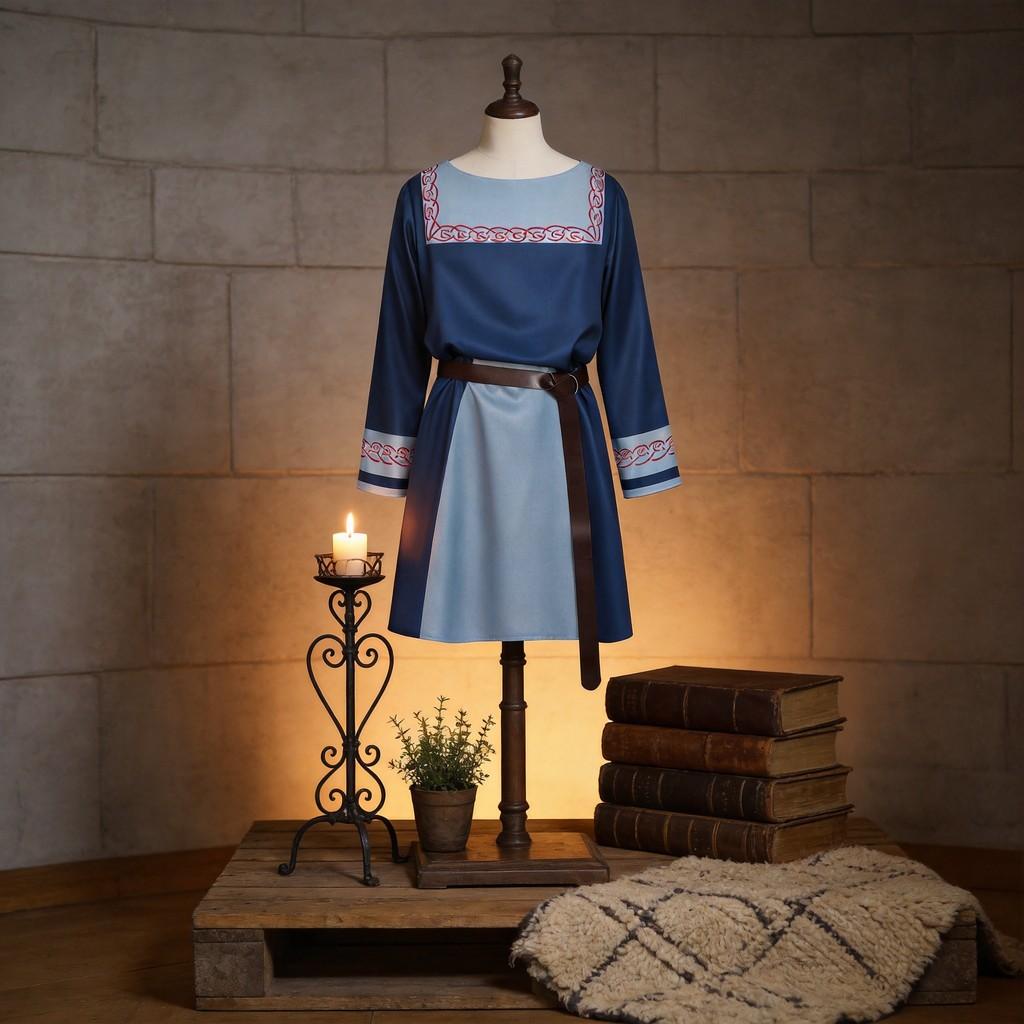 Medieval Viking Warrior Short Robe With Embroidered Print For Larp Cosplay And Costumes