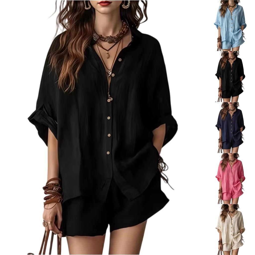 Fashionable Women's Spring & Summer New Arrival Color Casual Sets (Shirt + Shorts) - Stylish, Trendy, And Comfortable Outfit