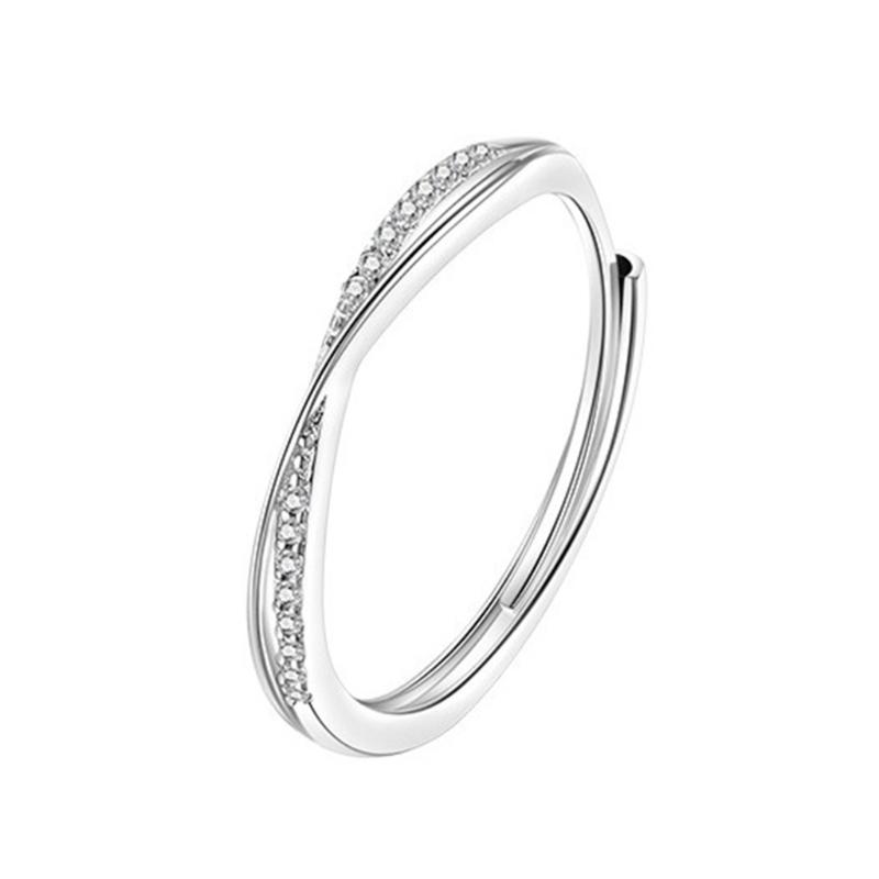 Elegant Alloy Crossed Line Rings Adorned with Cubic Zirconia Adjustable for Engagement Wedding and Anniversary