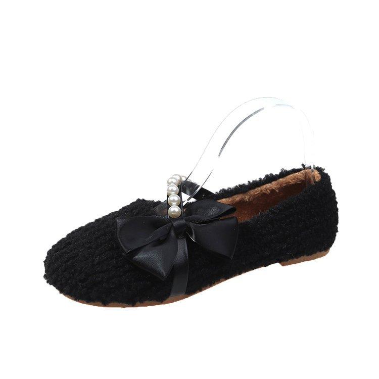 

Mao Mao shoes women wear flat-soled lamb wool piled one-pedal cotton shoes in autumn and winter large-size women s shoes 35 чорний