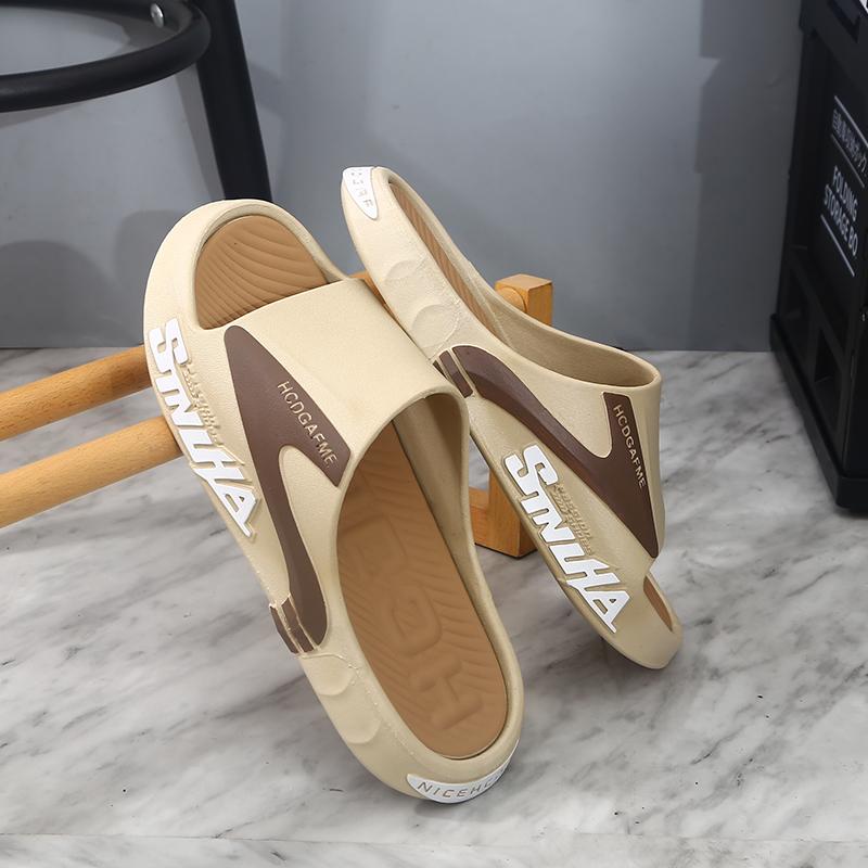 Neue Sommer Superweiche Outdoor-Hausschuhe PU-Innensohle Herren- und Damen-Rutschfeste Sandalen Paarschuhe 40-41 beige