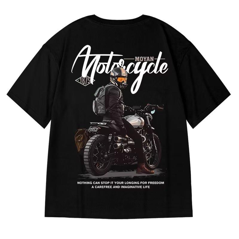 Size 8XL Men Casual T-shirt Teenager Student Tee American Vintage Motorcycle Man Print T-shirt Loose Large Size Large Top