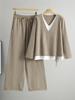 Women's Trendy Two-Piece Set: Drawstring Fake Two-Piece Sweater & Wide-Leg Pants - Long-Sleeved Knitwear for Spring & Autumn