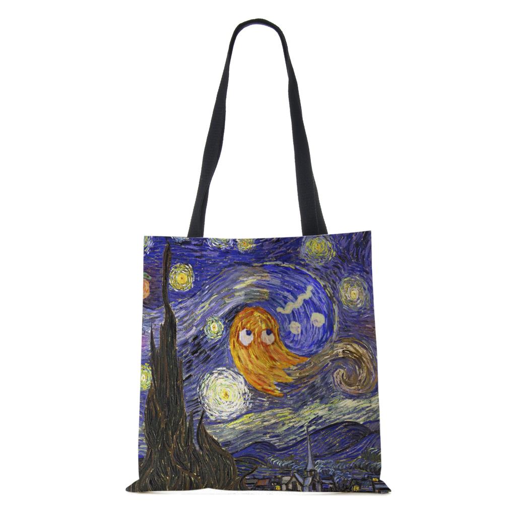 Women Handbag Linen Totes with Galaxy Sky Print Casual Traveling Beach Gift Bags KTY