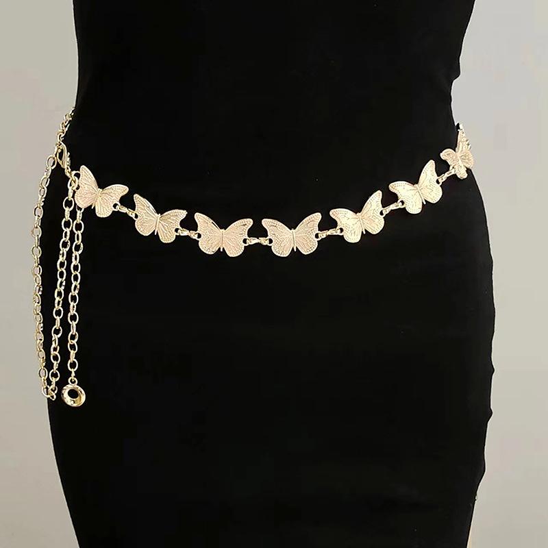 Schmetterling Metall Taillenkette Damen Y2K Retro Vielseitig Silber Farbe Taillenkette Kleid Kurzer Rock Gothic Kette Mode Accessoire