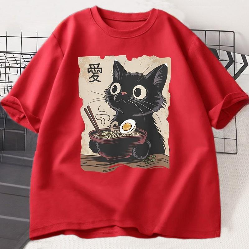 Maglietta Divertente Gatto Ramen Maglietta Grafica Giapponese Kawaii Anime Gatto Magliette Grafiche Uomo Donna Casual Manica Corta Cotone T-shirt