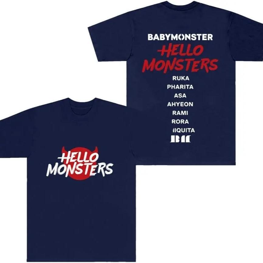 

2026 Korean Babymonster T-Shirts Hello Monsters World Tour Merch Tee Cosplay Unisex Fashion Crewneck Short Sleeve Top XXXL