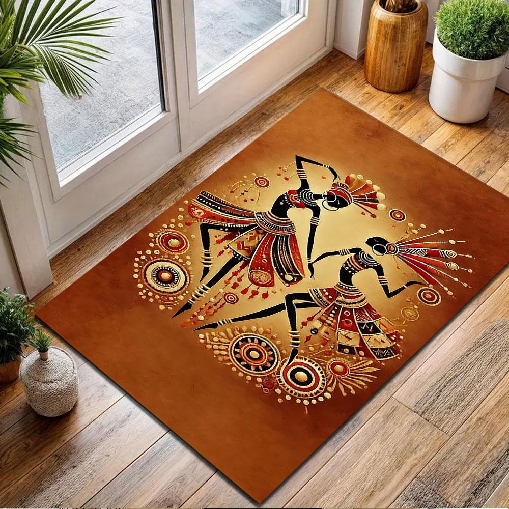 African Tribal Dance Art Patterned carpet, non slip mat suitable for living room and bedroom sofas