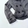 Womens Y2K Wool Blend Coat Short Fitted Ruffled Hem Double Collar Street Style Winter