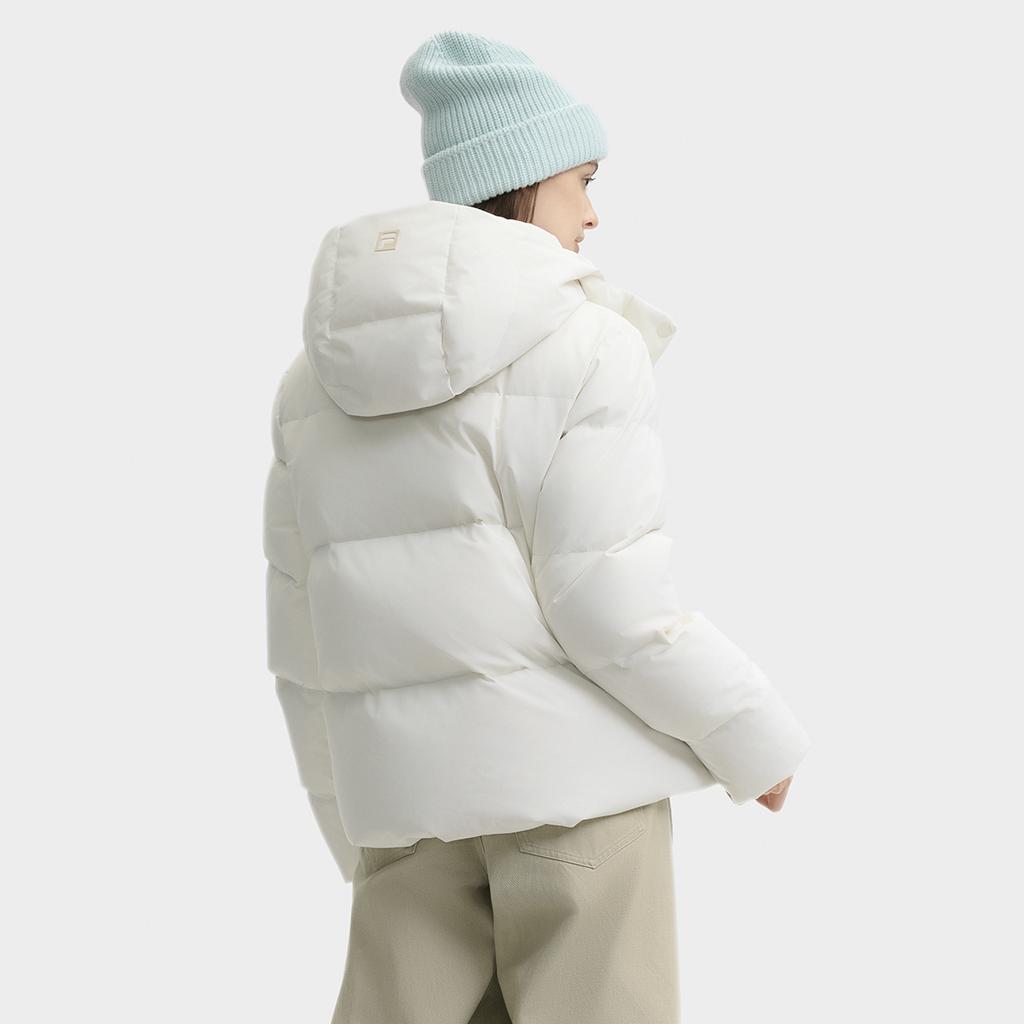 Fila Solid Color Simple Warm Comfortable Casual Hooded Long Sleeve Down Jacket Women Outerwear Vanilla-Gray F51W449902FGY