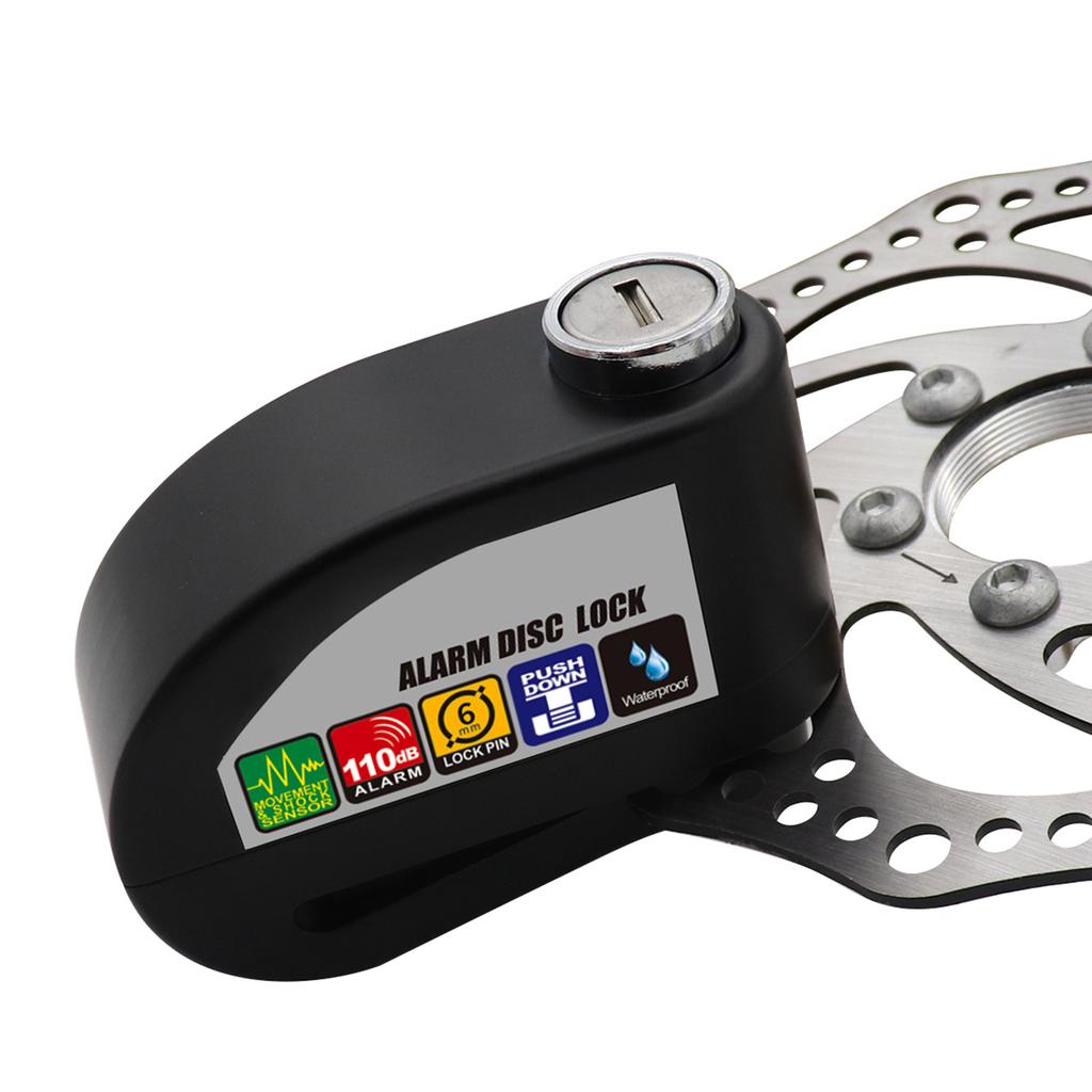 Alarm-Scheibenschloss, Rad-Scheibenbremsenschloss, bis zu 110 dB, wasserdicht, akustischer Alarm, Diebstahlschutz, Stoßdämpfung