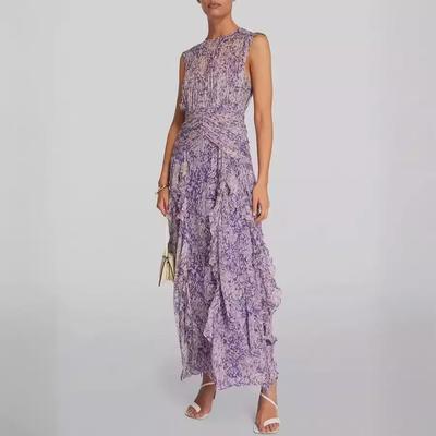 Elegante Abito da Sera Senza Spalline in Chiffon Stampato con Scollo a V