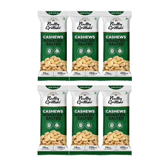 Nutty Gritties Grab And Go Premium Jumbo Size Cashews 240g, Roasted & Lightly Salted | Each Pouch 40g | Pack of 6