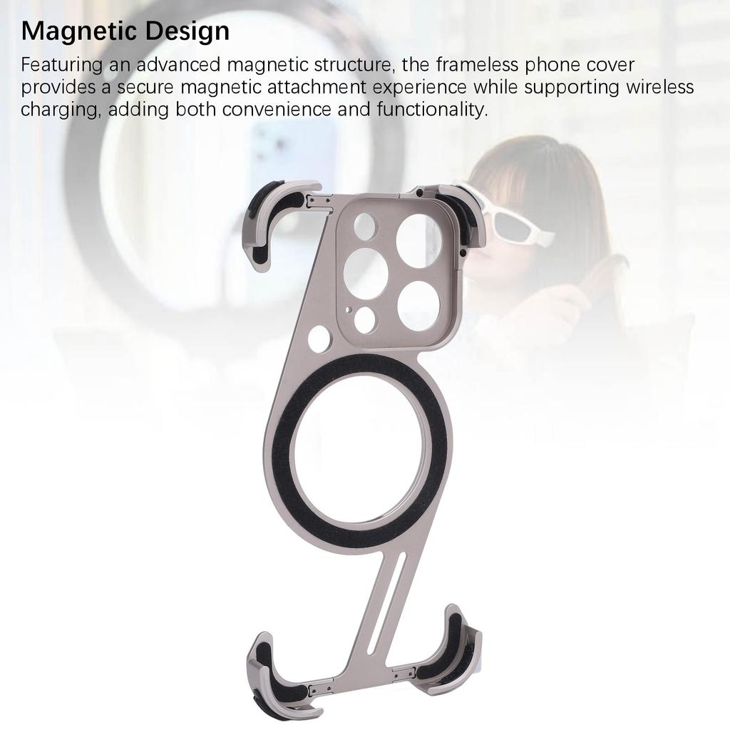 Frameless Phone Case for 16 Pro Aluminum Alloy Shockproof Magnetic Slim Frameless Bumper Case with