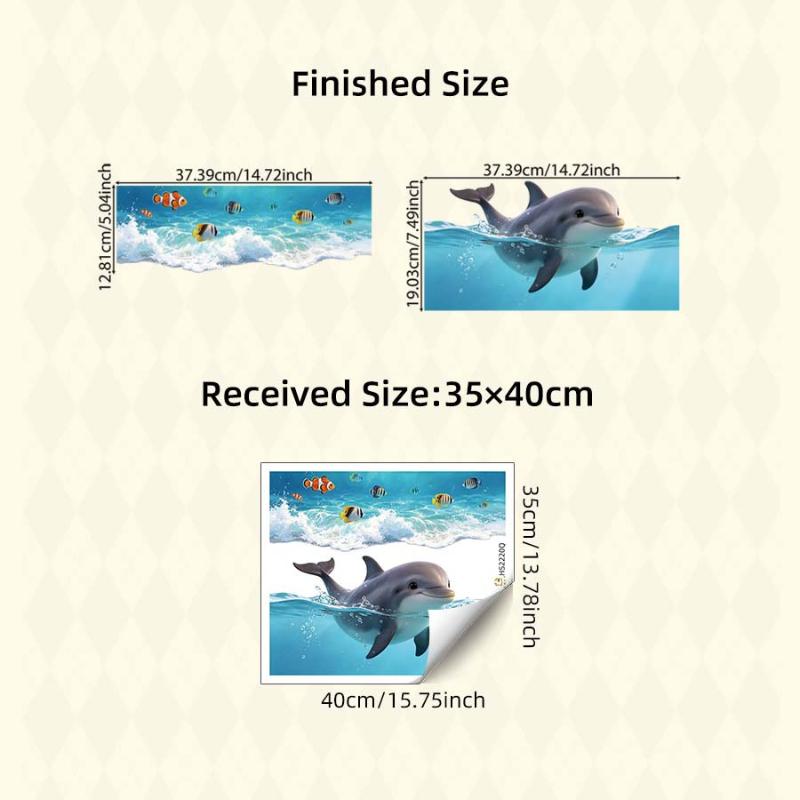 Cute Dolphin Toilet Tank Sticker Ocean Wave Vinyl Decal For Bathroom Decor Adhesive Home Decoration Accessories