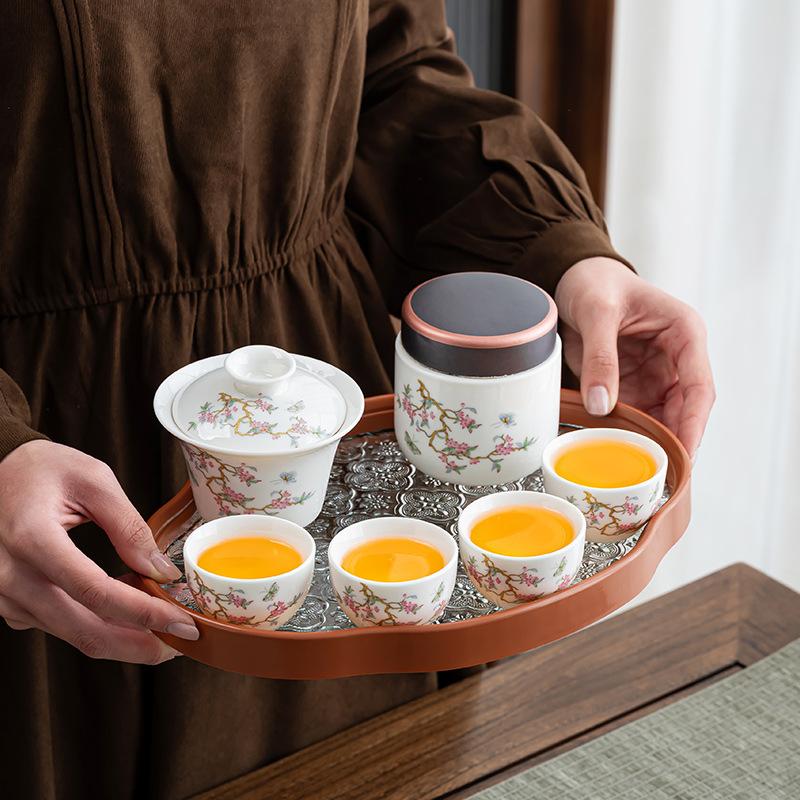 Chinese suet jade cover bowl travel tea set ceramic Dehua white porcelain retro gift box with hand gift printing