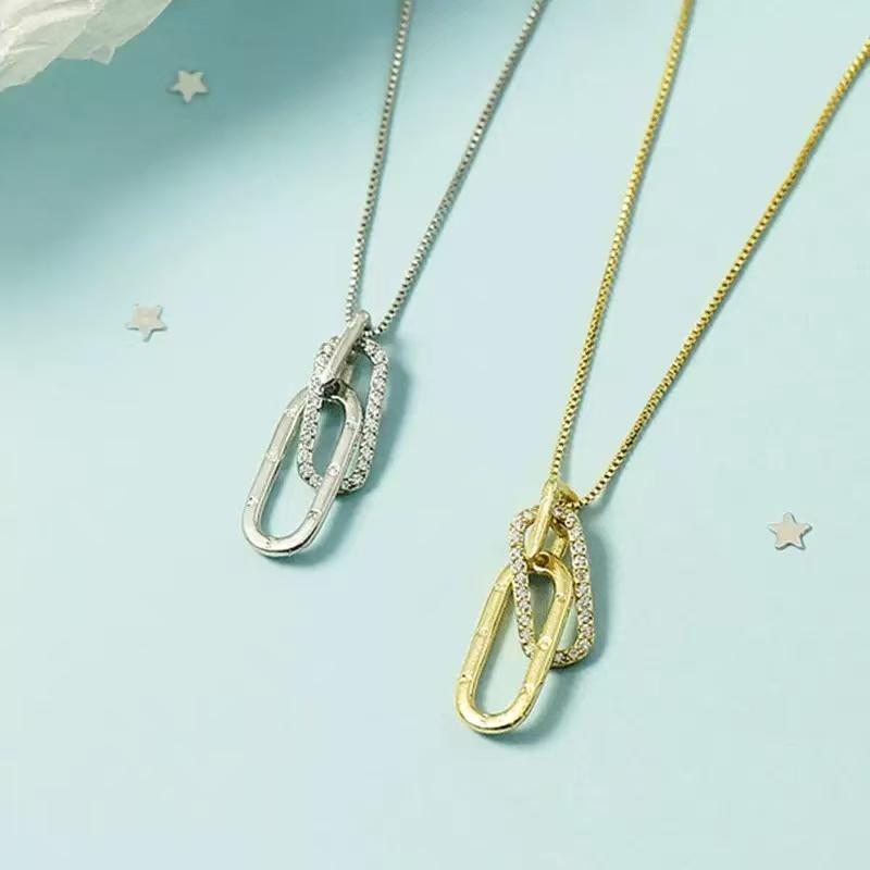New 925 Silver Necklace Personality Charm Simple Style Geometric Shape Pendant Choker for Women's Exquisite Jewelry