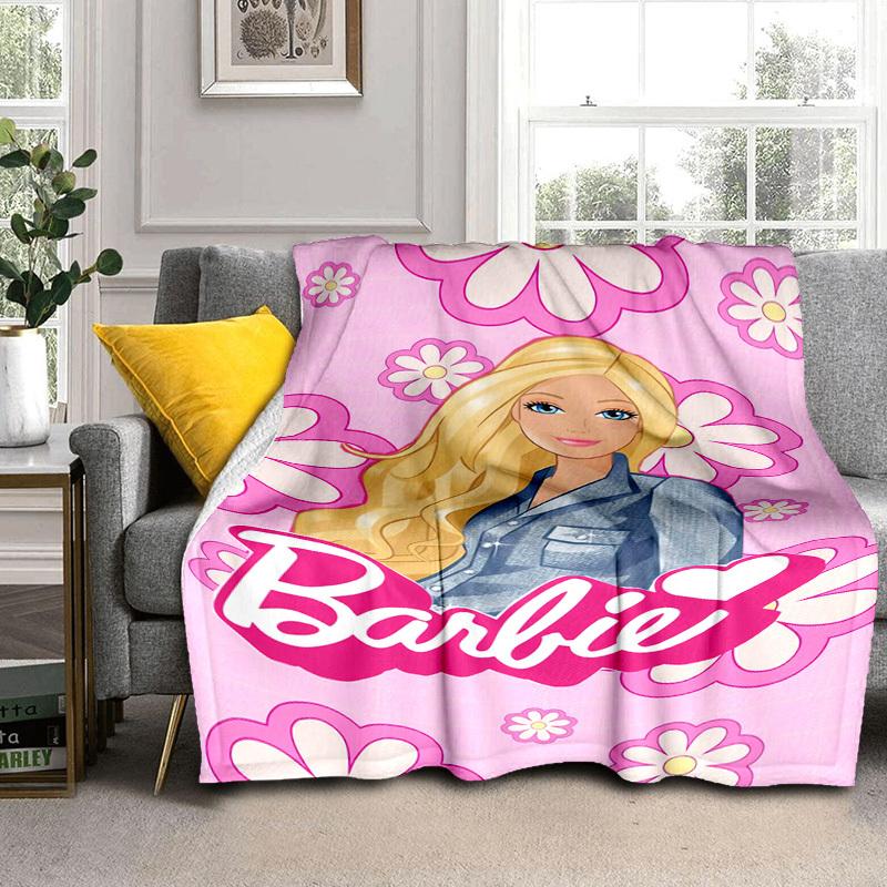 1 stuks Barbie Bloemig Roze Achtergrond Cartoon Deken, Draagbare Plaid voor Reizen & Kamperen, Gezellige Deken voor Alle Seizoenen, Ideaal Cadeau