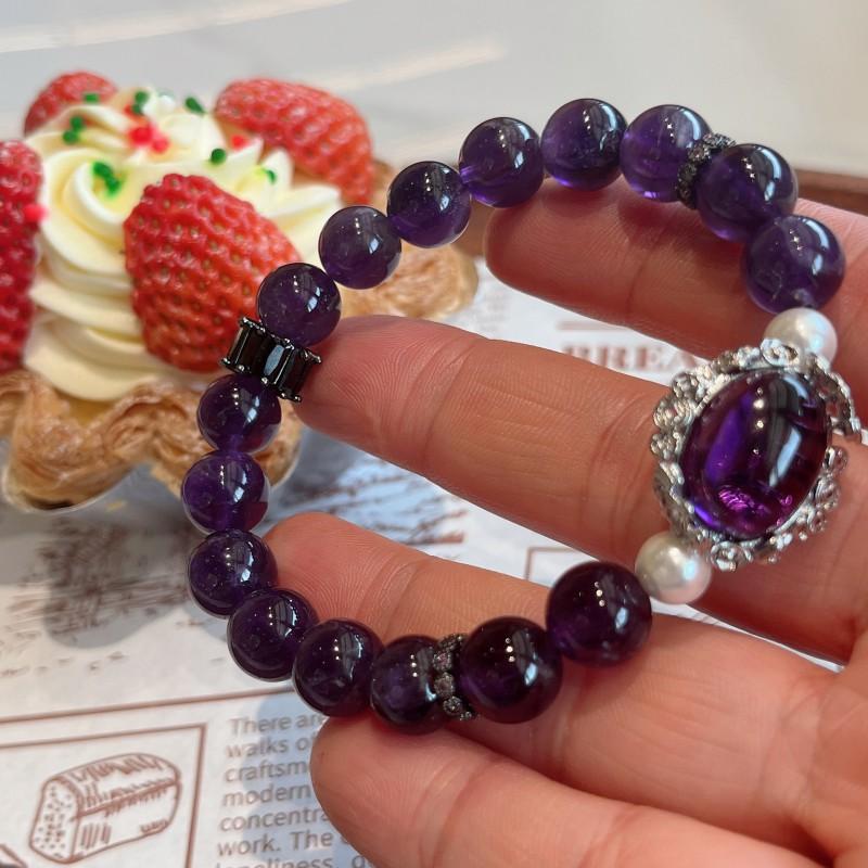 Handmade Natural Amethyst Bracelet 10mm Deep Purple Crystal Beads Minimalist Luxury Womens Jewelry Gift 10mm Amethyst