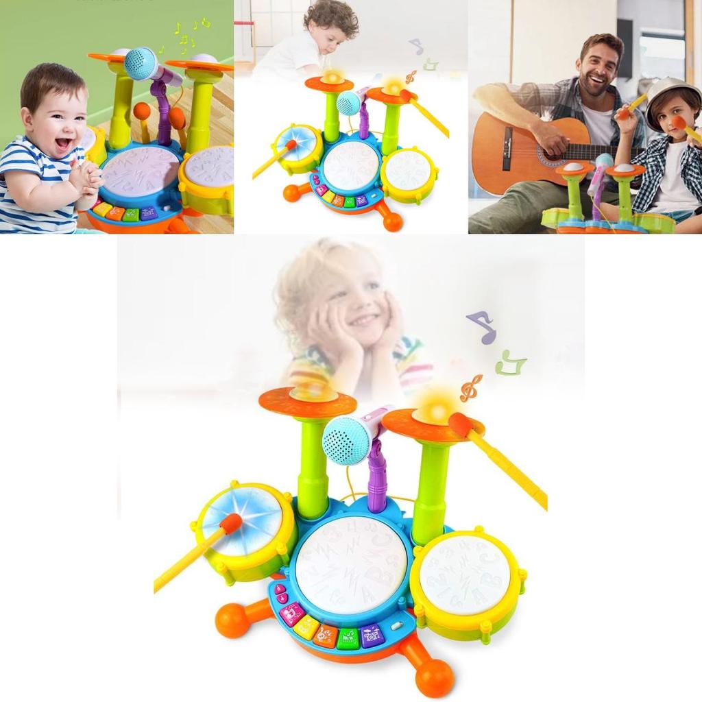 Colorful Early Education Multi-functional Drum Set With Microphone And Piano Toy Instruments For Kids Ages 2 To 6 Years