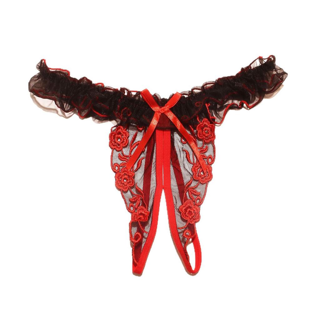 Bestickter Mesh Erotischer Hochzeits-String – Schnellverschluss Flirtender Slip für Flitterwochen-Verführung