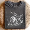 Dark Fantasy Warrior Cat Rider Shirt and Kids Tshirt, Gothic Medieval Graphic Tee