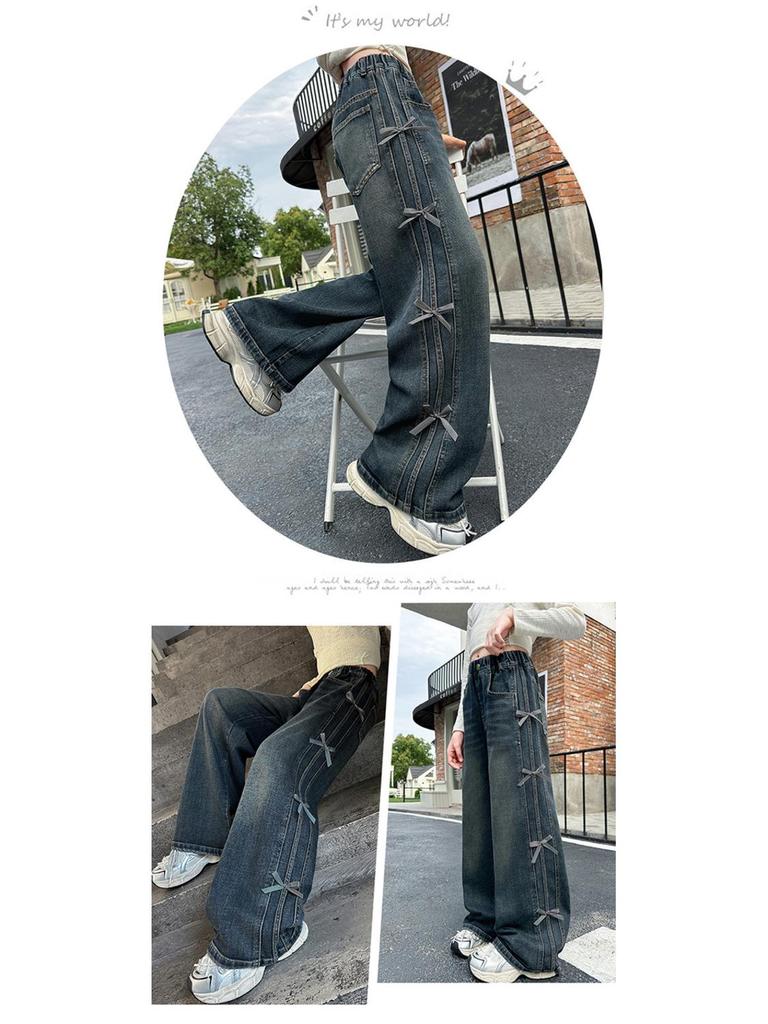 Samt-Jeans mit weitem Bein für Mädchen für Frühling & Herbst - Lässiger Stil für ältere Kinder