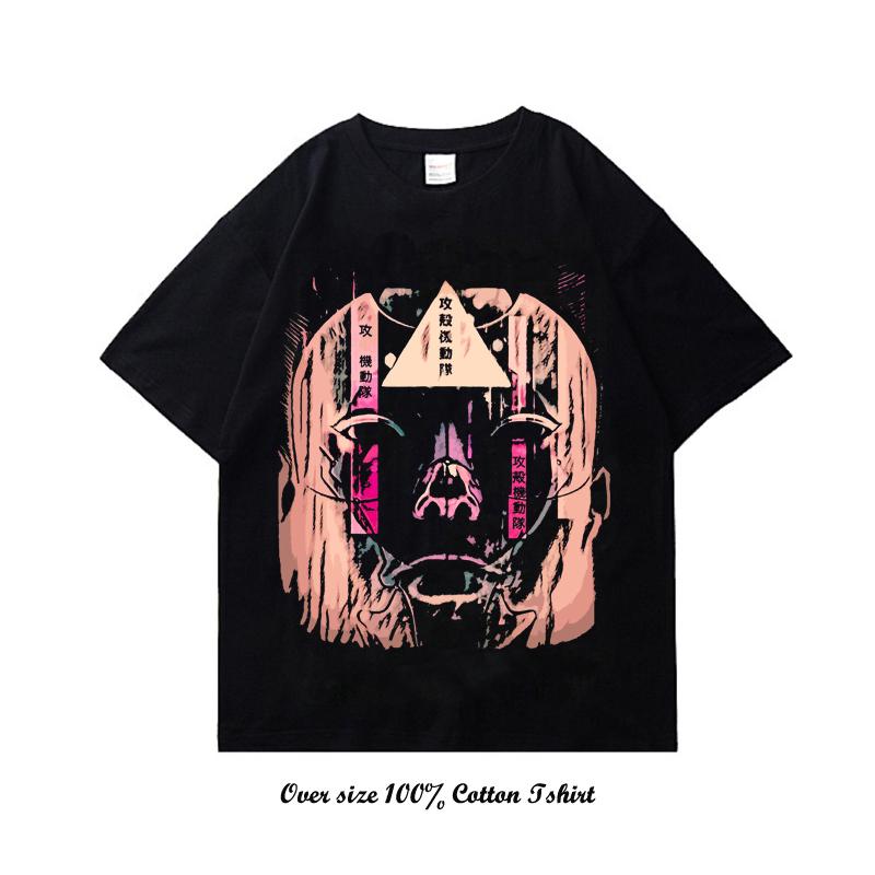 90s Anime Ghost In The Shell Pánské tričko Potisk Vintage Streetwear Hip Hop Oblečení Krátký rukáv Nadměrné Ležérní Bavlněné tričko
