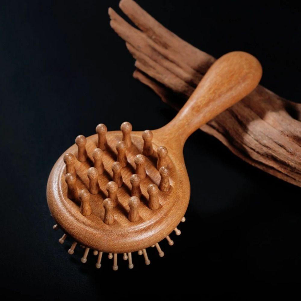 Double-Sided Head Massage Comb Comfortable Handle Wooden Meridian Hair Comb  Scalp Care