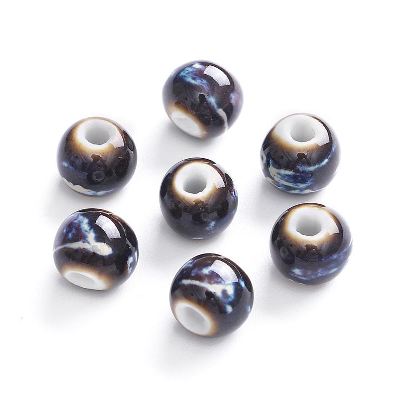 20 Stück 10 mm Blumenglasur-Porzellanperlen, runde Spacer-Keramikperlen für Schmuckherstellung, DIY-Charms, Armbänder, Halsketten, Basteln
