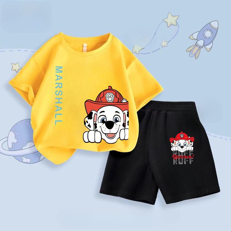 PAW Patrol Summer Boys Short Sleeved T Shirt Sets Cartoon Printed Children's Top Short Two Piece Suit Kids Breathabke Outfits