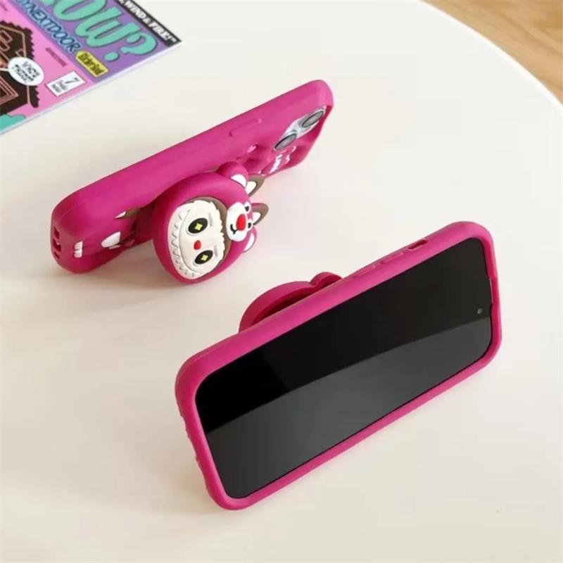 3D Cute Funny Cartoon Lotso Hat Labubu Holder Phone Case For iPhone 17 16 15 14 13 12 11 Pro Max Soft Silicone Cover
