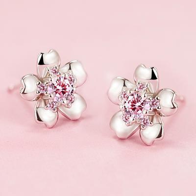 Pink Cherry Blossom Stud Earrings Women's Earrings Flower Niche Fashion New Ear Jewelry High-end Temperament