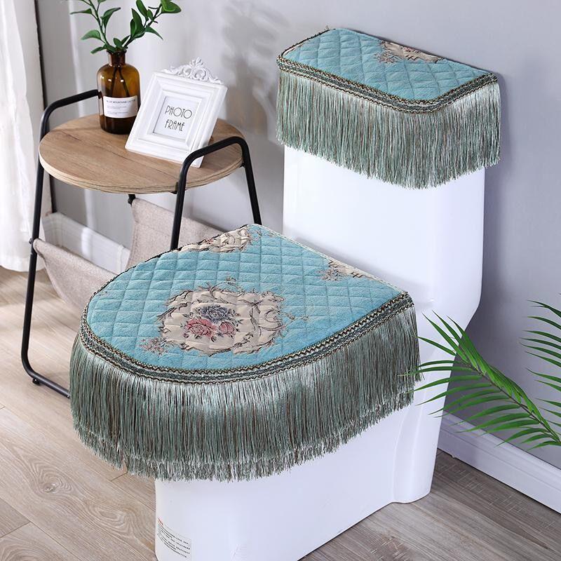 European Lace Toilet Seat Cover Decoration Washable and Easy To Install Toilet Seat Cushion Zipper Fixed Dustproof and Anti Slip Universal Cover Cloth