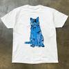 Shortsleeved Tshirt Pure Cotton Americanstyle Handpainted Blue Cat Loose and Versatile for All Occasions