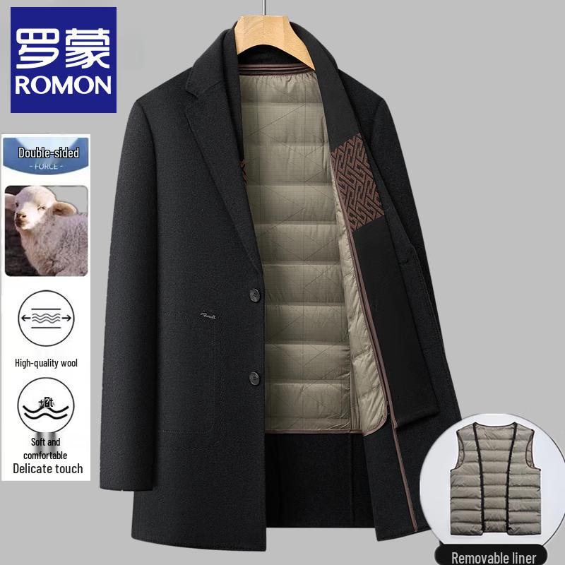 Romon Men's Wool Blend Mid-Length Overcoat