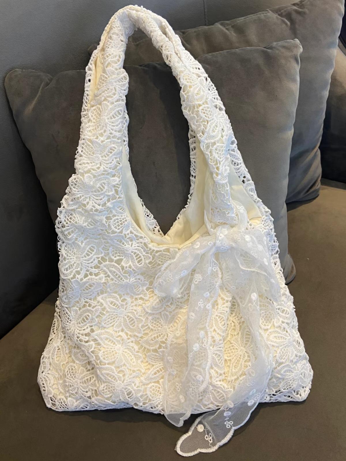 

Чжао Рут, та же холщовая сумка с кружевным цветочным узором, женская новая сумка-тоут на плечо для поездок на работу, 2025, большой вместимости