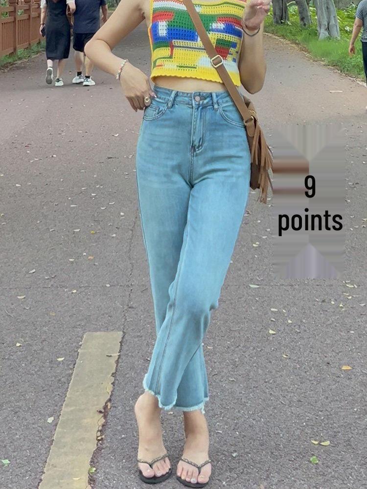 Women s Plus Size High Waist Retro Straight Leg Jeans with Tassels L