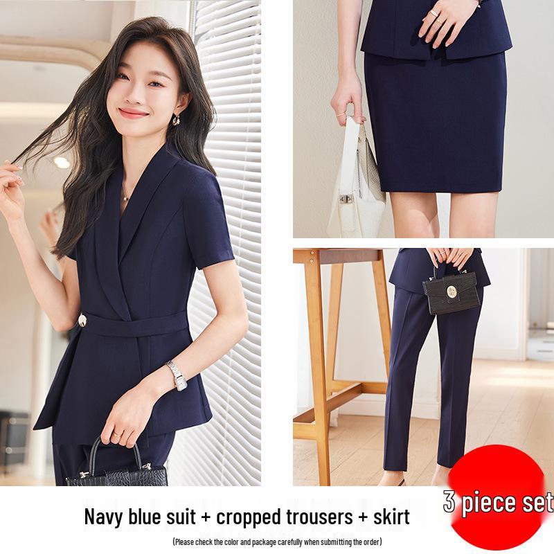 Set Costum Profesional de Vară pentru Femei – Ideal pentru Recepția Hotelului, Magazine de Bijuterii, Saloane de Frumusețe