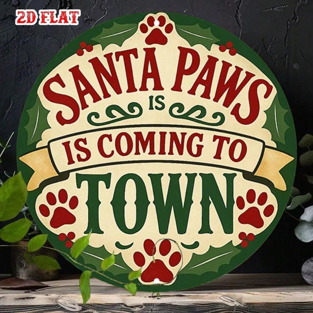 

Santa Paws Metal Wall Decor Rustic Farmhouse Christmas Aluminum Sign with Paw Prints Holly Leaves Pet Friendly Holiday Home 20x20 різнокольоровий
