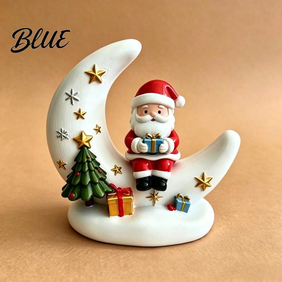 Glowing Desktop Decorations Christmas Moon Night Light with Santa Claus, Resin Decoration Warm LED Home Decor Glow, Holiday Tabletop Ornament for Desk