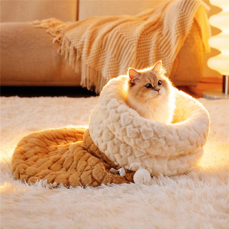 Cat Sleeping Bag Winter Pet Nest Mat Indoor Warm Semienclosed Soft Plush Cat Sack Puppy Kitten Warm Cat Bed