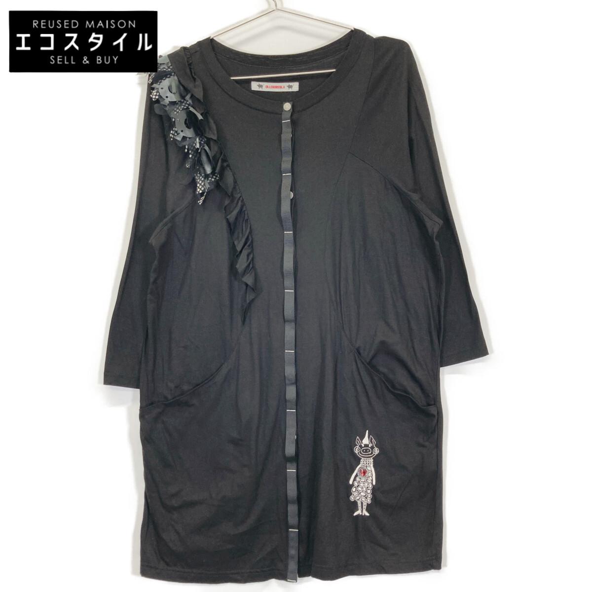 

OLLEBOREBLA Black Pig Tape Design Long Shirt dress Not written blackUsed