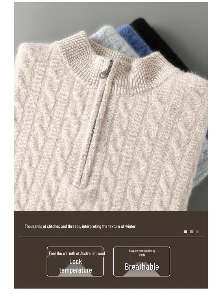 Maglione da Uomo Autunno/Inverno in Pura Lana con Mezzo Collo Alto e Zip