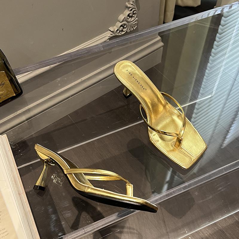 

Fashion Female Summer Sexy Heels Sandals Slides Ladies High Heels Shoes Women Fashion Flip Flops Luxury Pumps Slippers Shoes 35 золотий