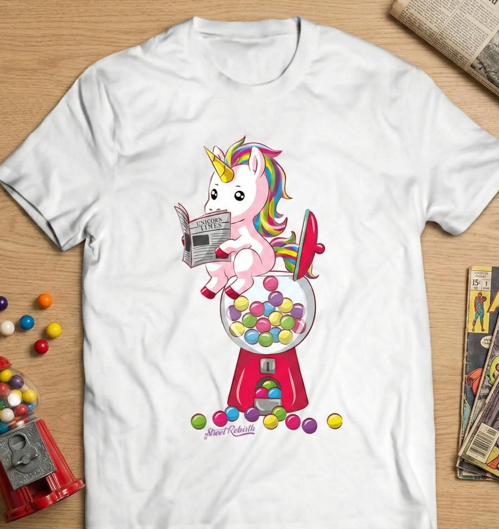 Funny Unicorn Sticker, Rainbow Pony, Gumball Machine, Laptop Decal XL