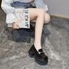 Platform Shoes Women's Spring New Muffin and Pearl Pedal Women's College-style Black Leather Shoes